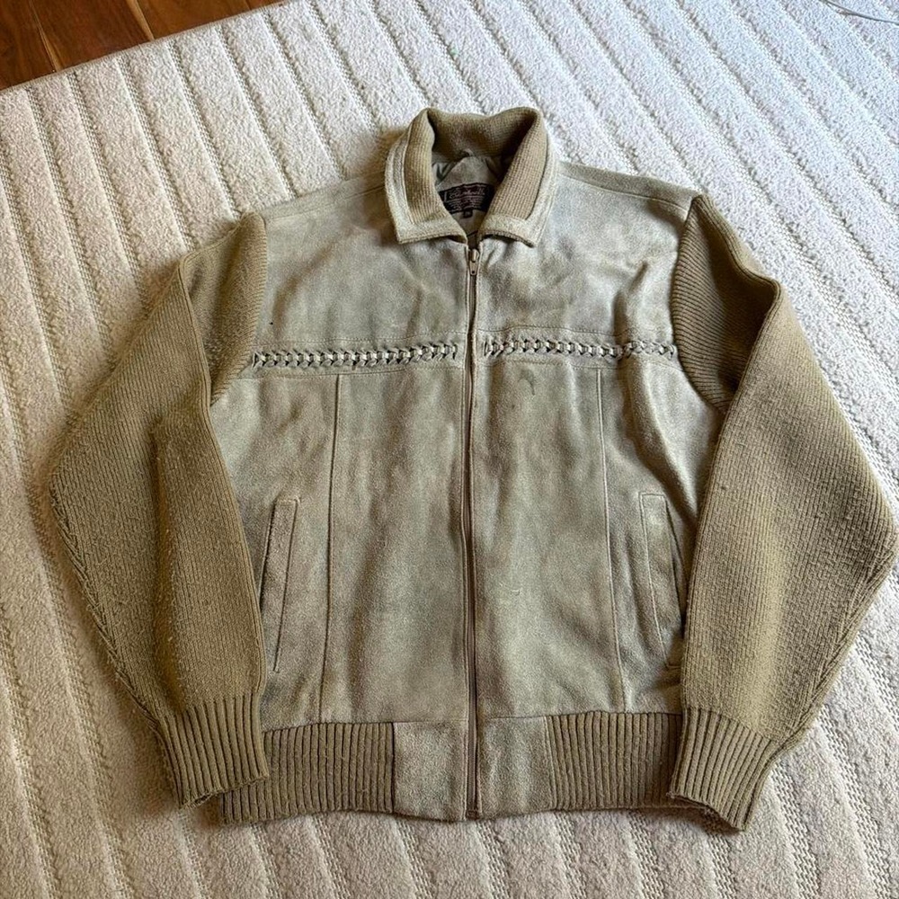 VTG 80s Chartwell genuine suede leather knit jacket size M/L Retro Preppy